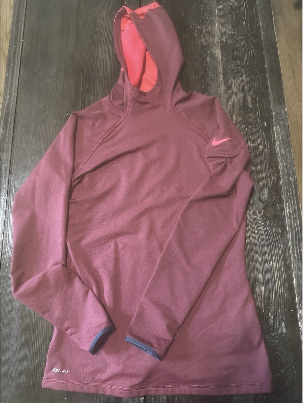 Nike Pro - Maroon Woman’s Long Sleeve Dri-Fit Pullover Hoodie - Size Large